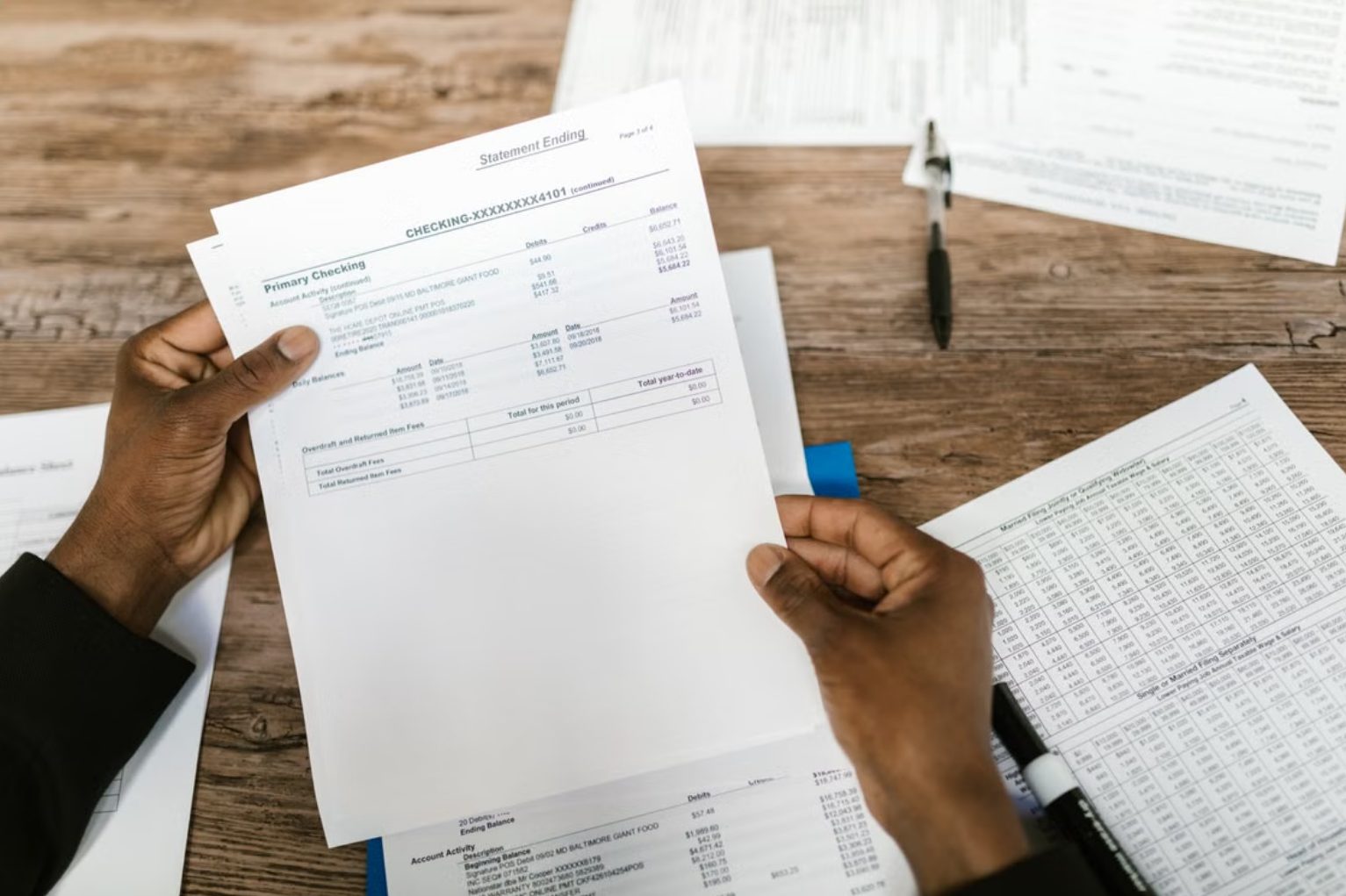 Reviewing tax papers and schedules